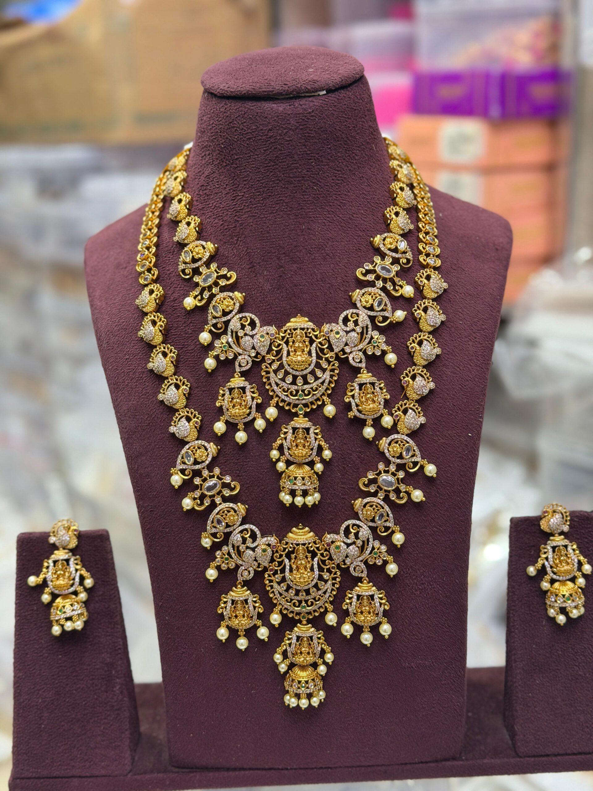 Grand Lakshmi Temple Gold Bridal Necklace Set – Layered Traditional Statement Jewelry for Wedding & Festival Wear - Image 4