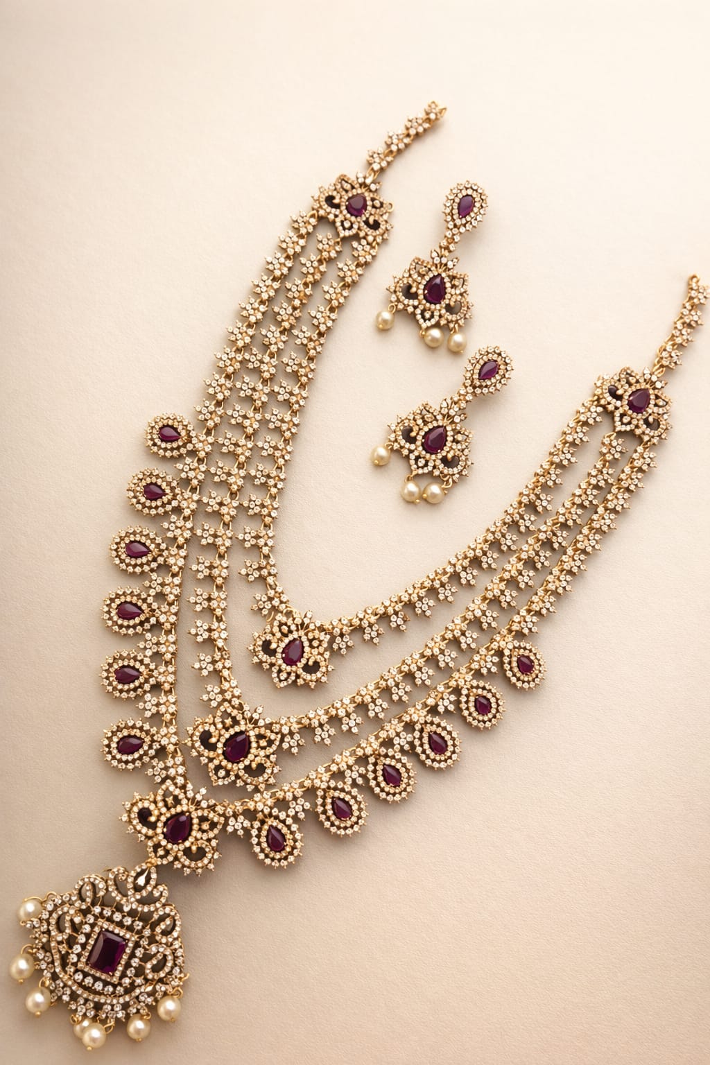 Bridal Ruby Gold Plated Necklace Set with Earrings – Traditional Indian Wedding Jewelry - Image 2
