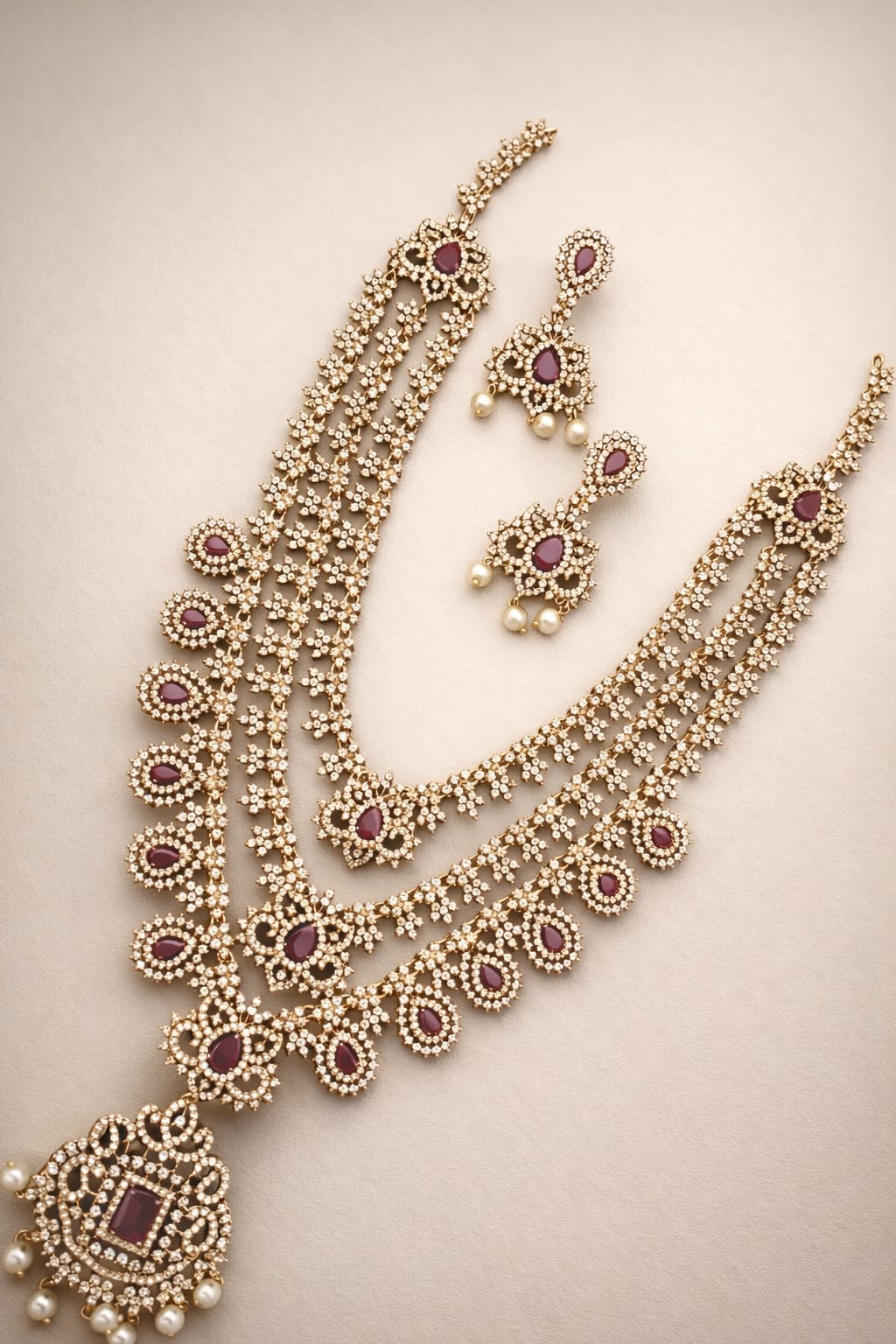 Bridal Ruby Gold Plated Necklace Set with Earrings – Traditional Indian Wedding Jewelry - Image 3