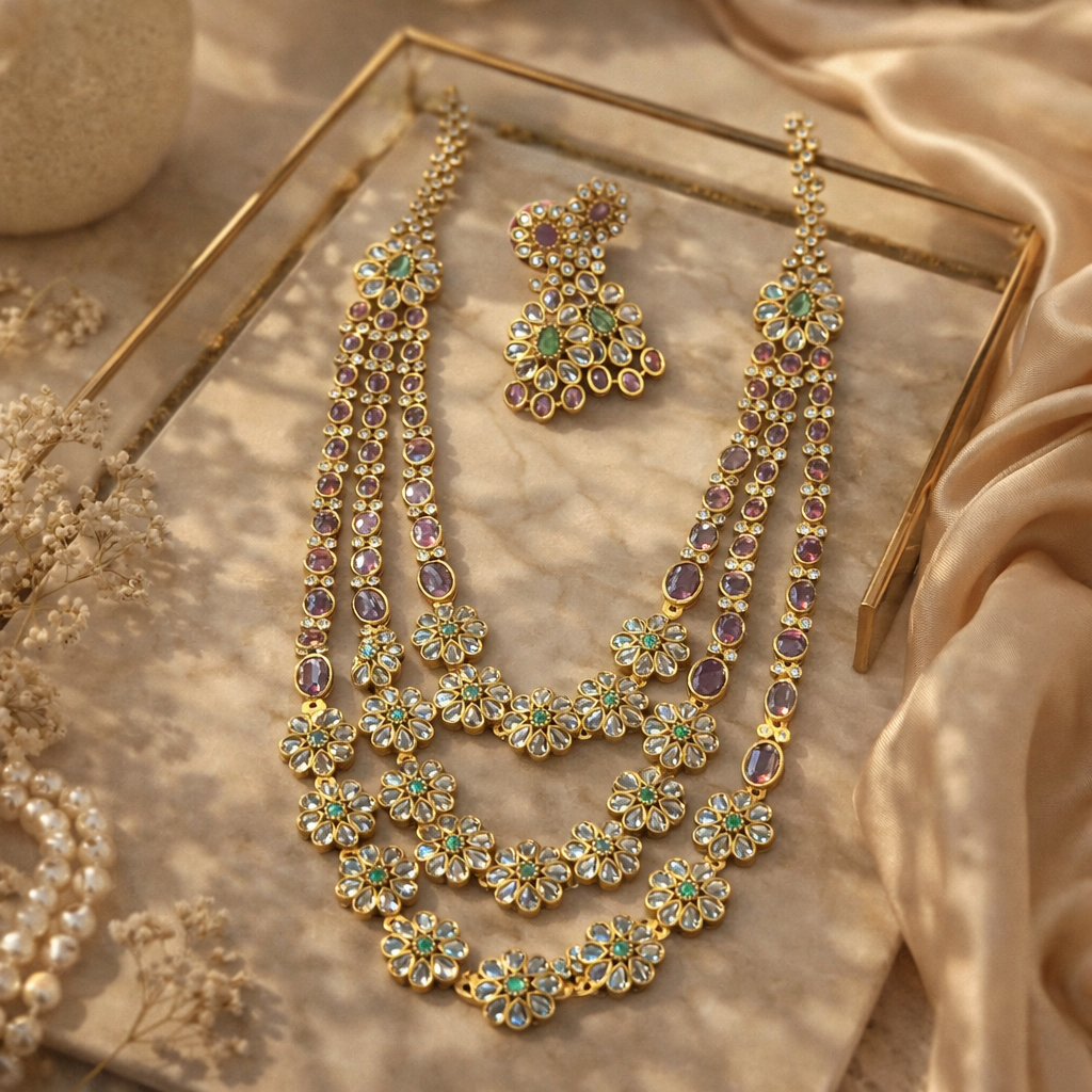 Royal Kundan Ruby & Emerald Double Layer Bridal Necklace Set (Traditional Gold Statement Jewelry for Wedding Wear)