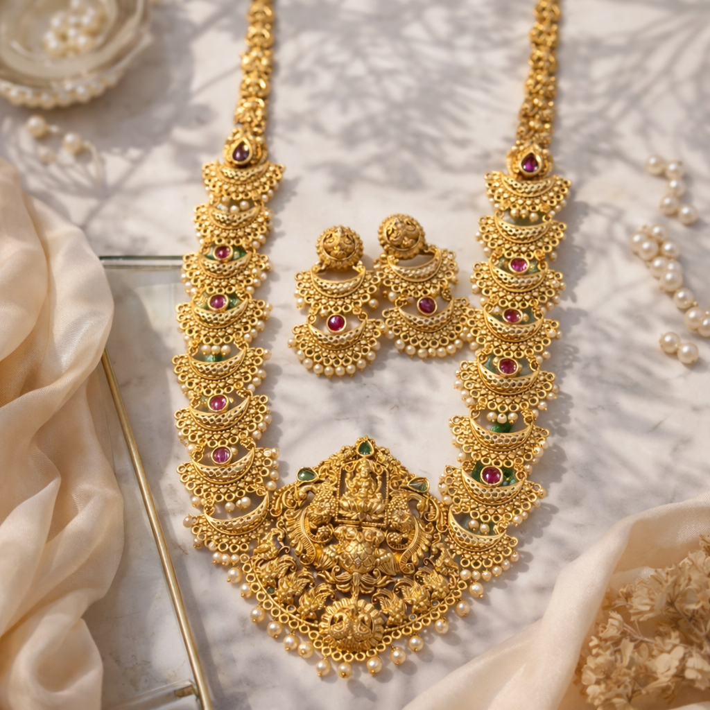 Royal Lakshmi Temple Gold Bridal Statement Necklace Set