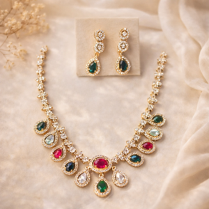 Royal Multicolor Gemstone Gold Bridal Necklace Set