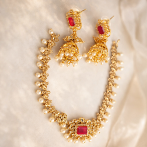 Royal Ruby Gold Temple Choker Set