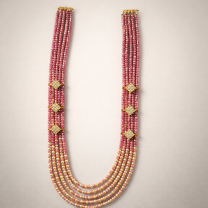 Royal Pink Beaded Gold Layered Bridal Haram