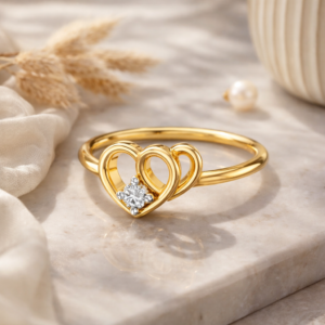 Eternal Twin Heart Gold Ring (Modern Gold Heart Ring for Daily & Romantic Gifting)
