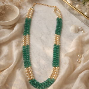Emerald Green Beaded Pearl Long Necklace – Traditional Ethnic Statement Jewelry for Wedding & Festival Wear
