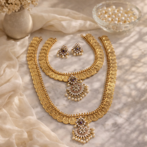 Lakshmi Heritage Gold Temple Necklace Set – Traditional Bridal Statement Jewelry for Weddings