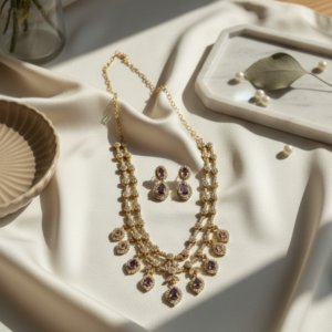 Gold Ruby Teardrop Bridal Necklace Set – Double Layer Traditional Statement Wedding Jewelry