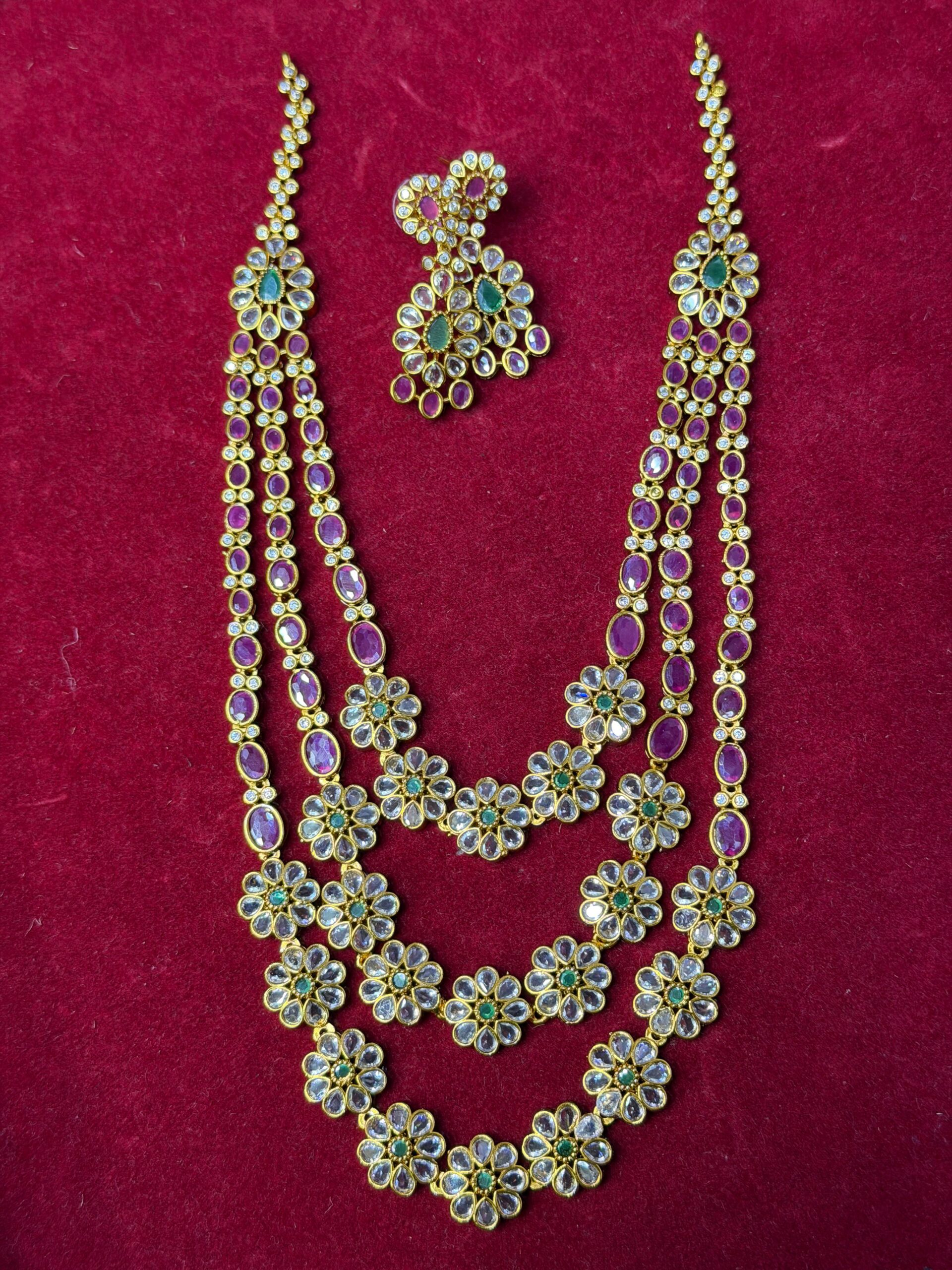 Royal Kundan Ruby & Emerald Double Layer Bridal Necklace Set (Traditional Gold Statement Jewelry for Wedding Wear) - Image 3