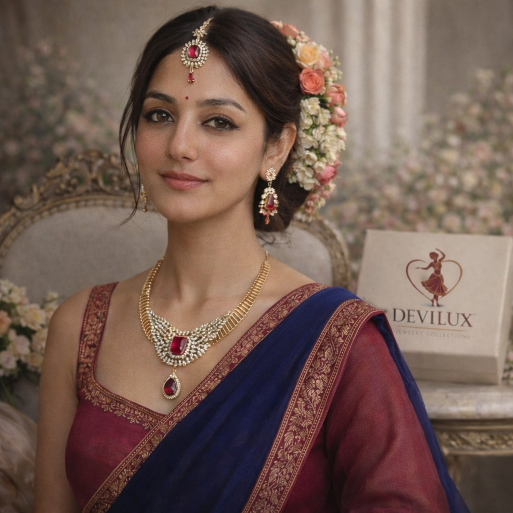 Royal Ruby Crystal Bridal Statement Necklace Set - Image 4