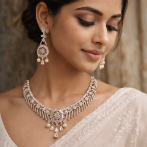 Blush Bloom Designer light Pink Necklace Set – Elegant Floral Statement Jewelry for Weddings & Festivals