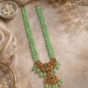 Mint Green Beaded Temple Necklace – Antique Gold Statement Bridal Jewelry for Wedding & Festive Wear